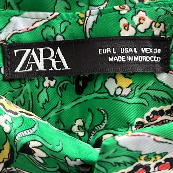 Zara High Waisted Wide Leg Bohemian Paisley Print Pants Green Multicolor Size L - Picture 11 of 13